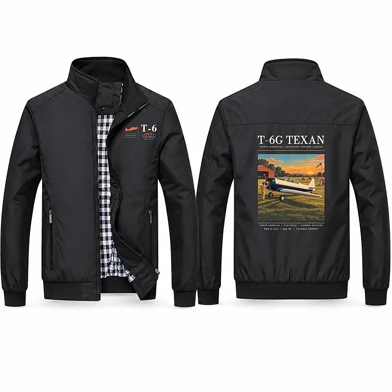 North American T-6G Texan Stylish Jackets - Stand Collar - Poster - Black