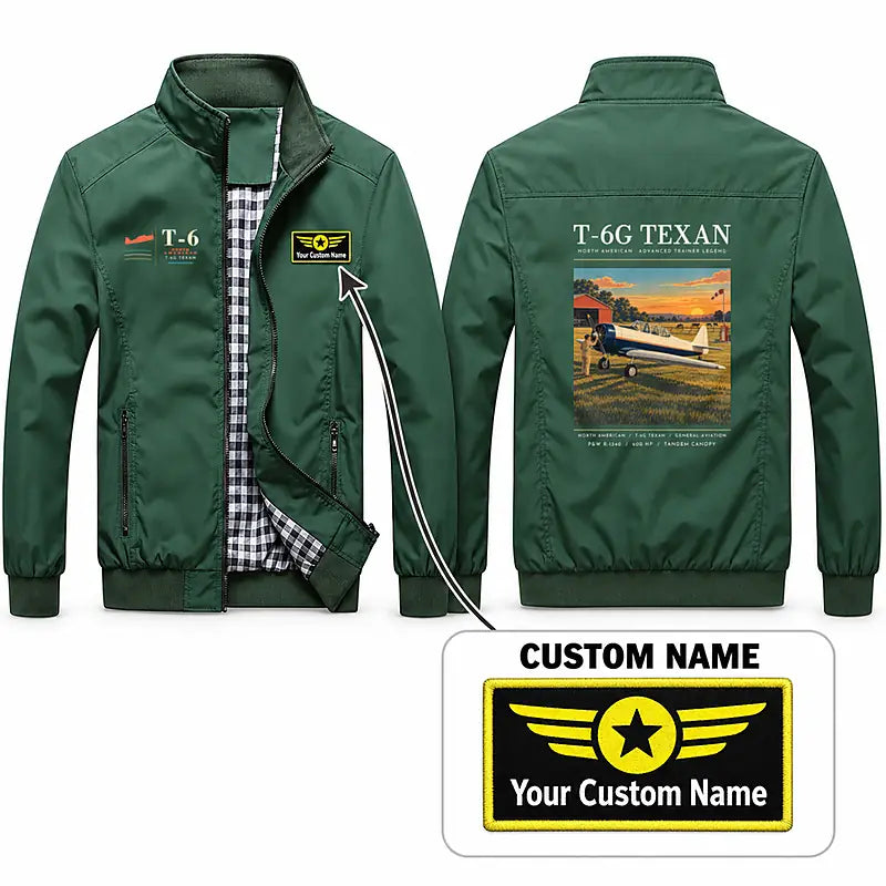 North American T-6G Texan Stylish Jackets - Stand Collar - Poster + Name - Green