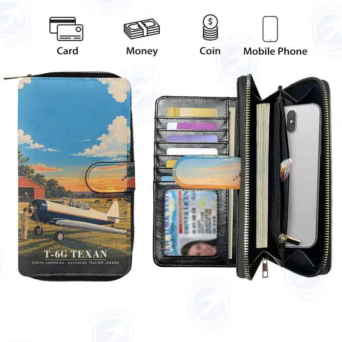 North American T-6G Texan Leather Wallets - Zip Long Wallet - 3D