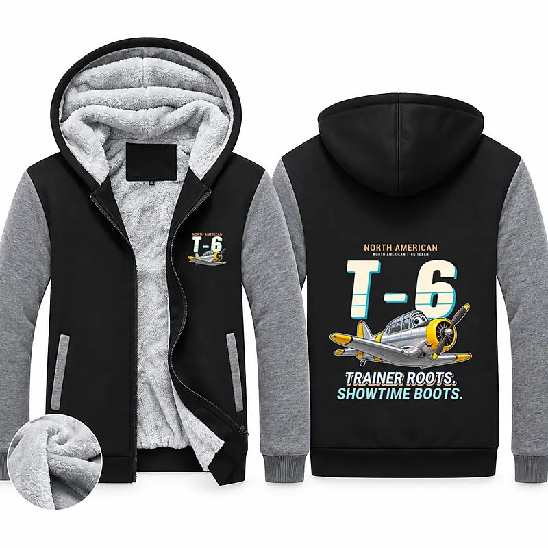 North American T-6G Texan Zipped Sweatshirts - Cartoon - Black & Gray