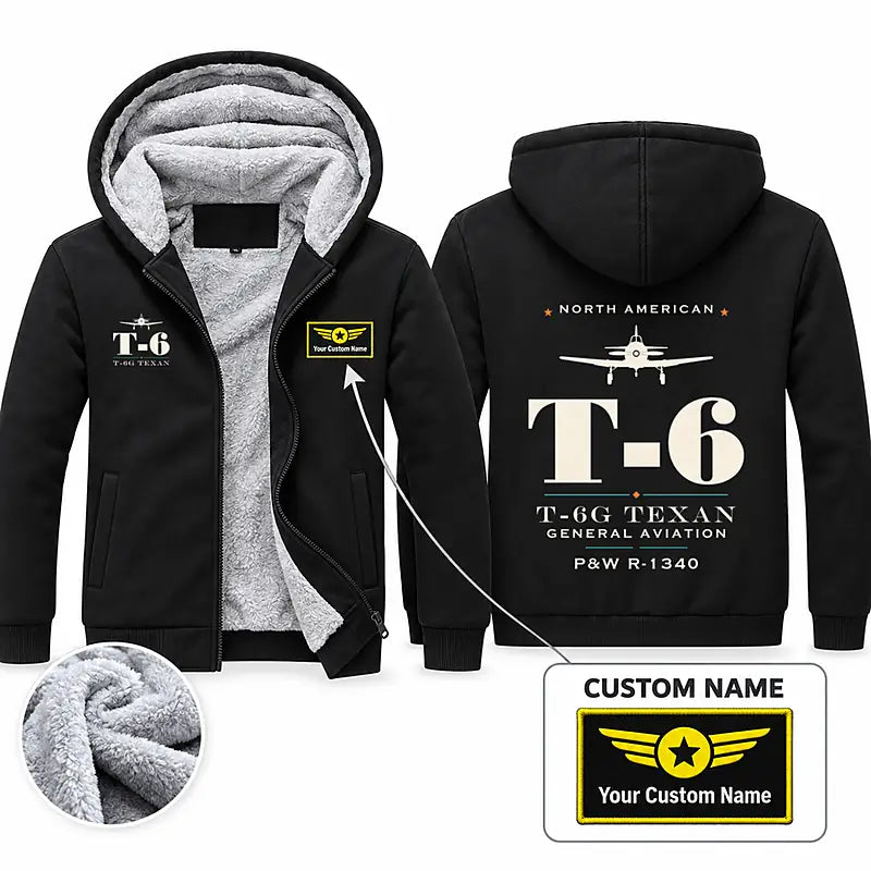 North American T-6G Texan Zipped Sweatshirts - Heritage + Name - Black