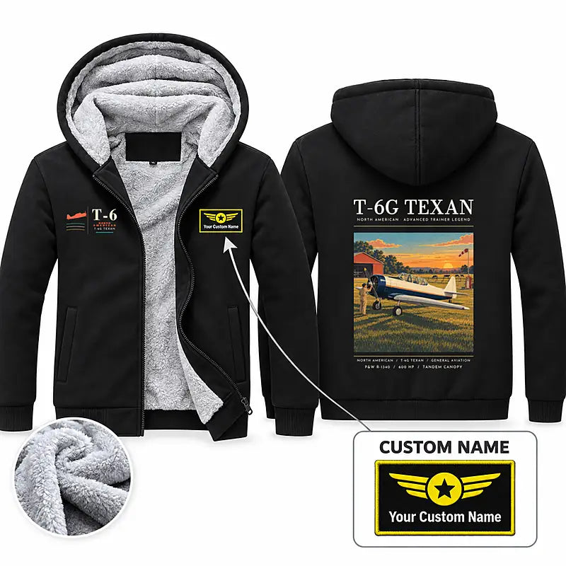North American T-6G Texan Zipped Sweatshirts - Poster + Name - Black