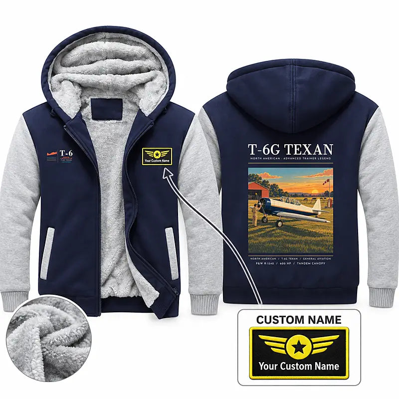 North American T-6G Texan Zipped Sweatshirts - Poster + Name - Navy & Gray