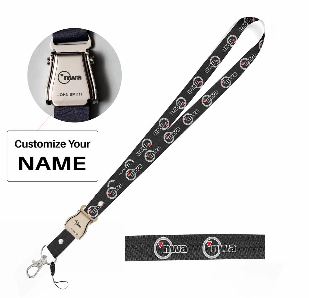 Northwest Airlines NEW seat belt lanyard - black with name
