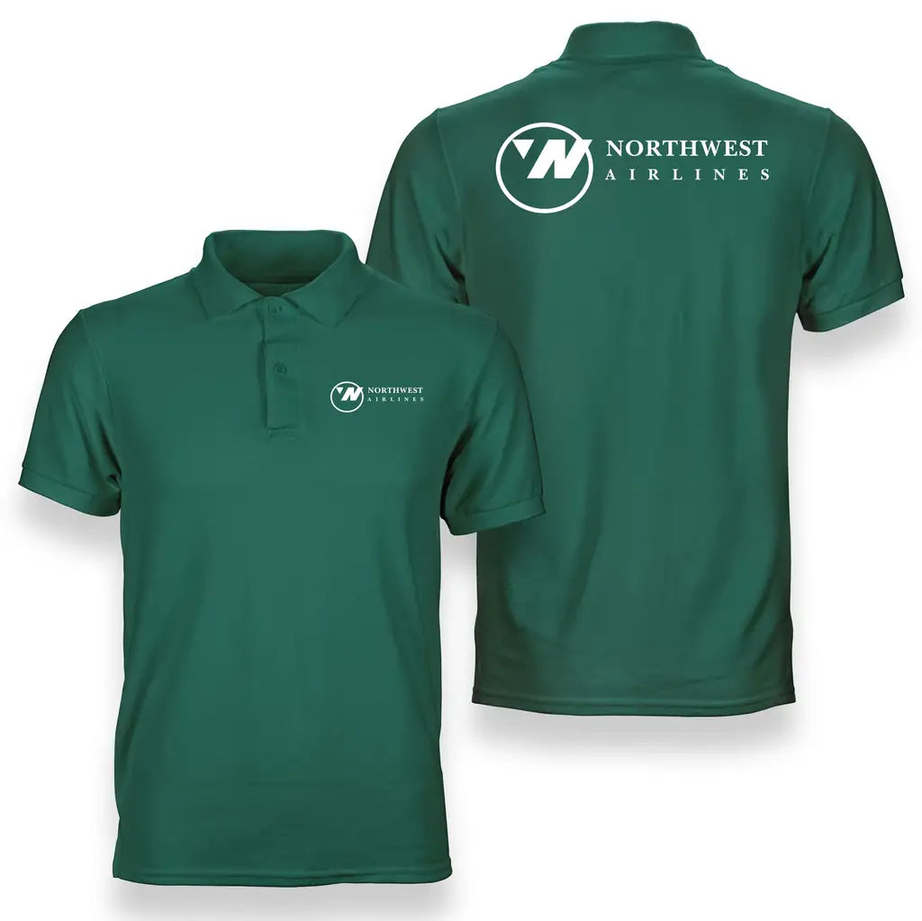 Northwest Airlines (OLD) logo on green double side polo t shirt