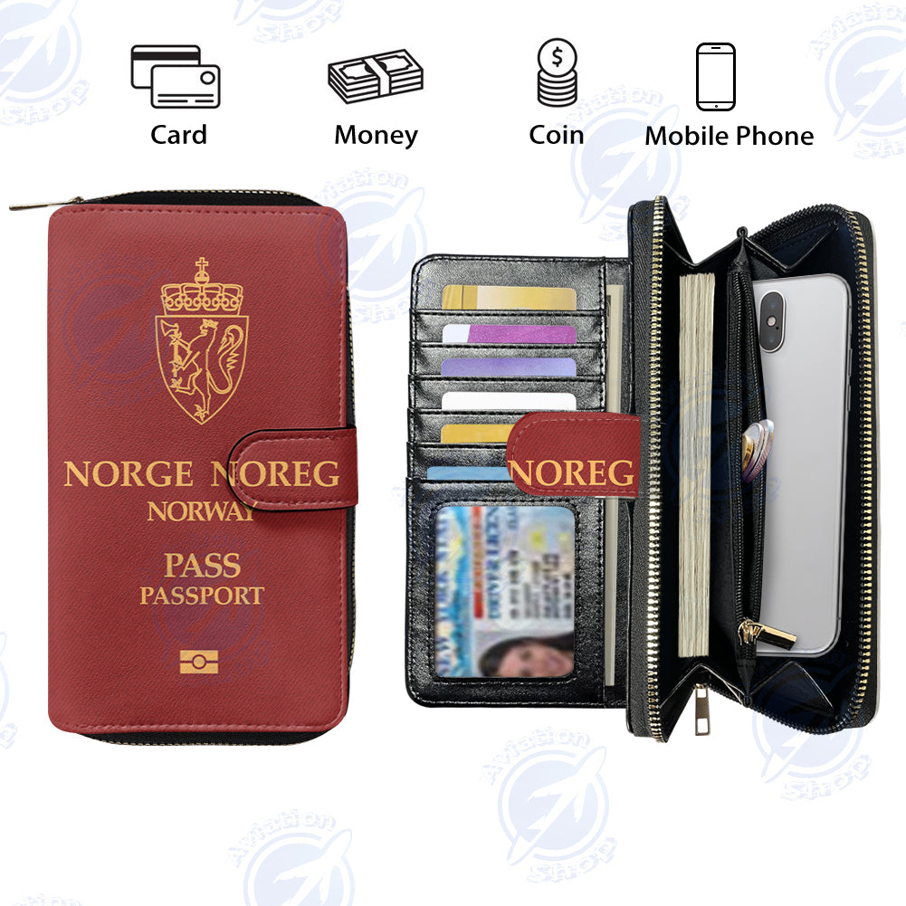 Norway Passport Designed Leather Long Zipper Wallets
