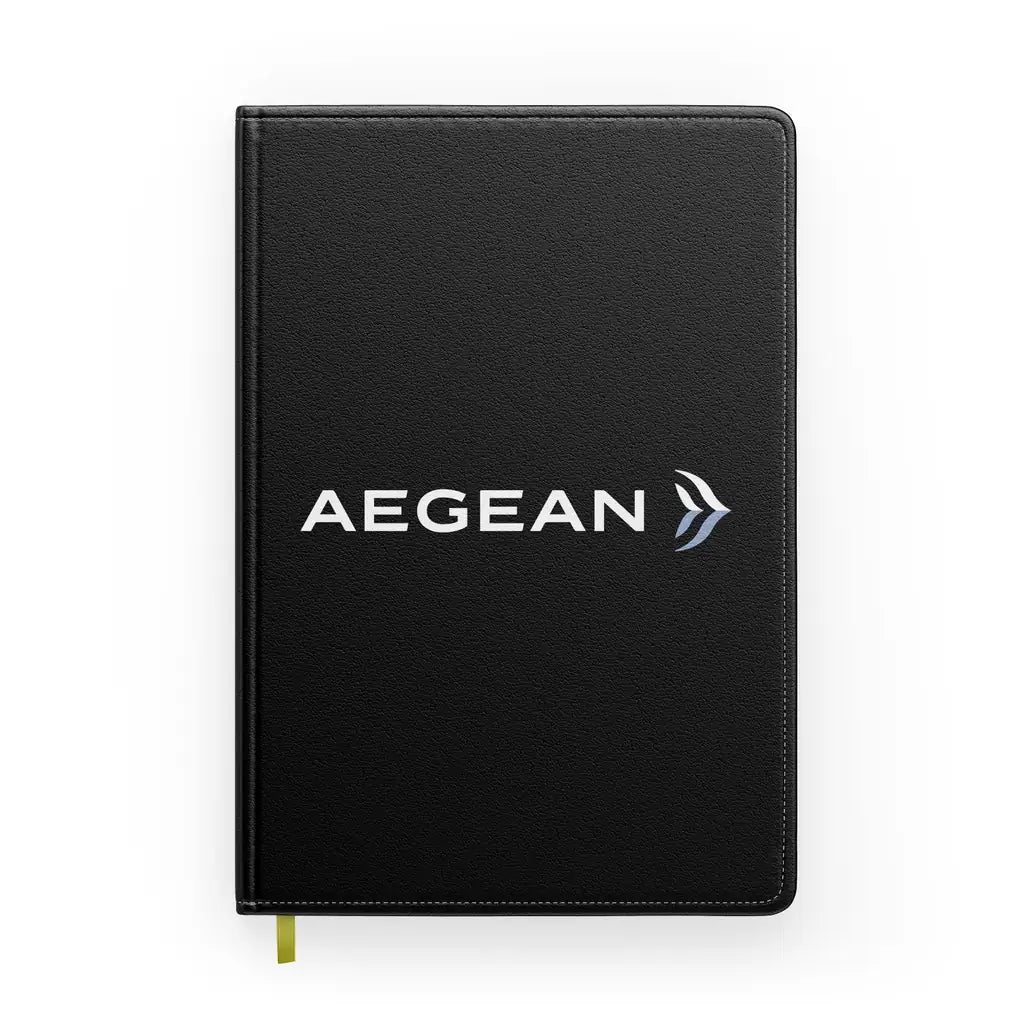 Aegean Airlines design on black notebook