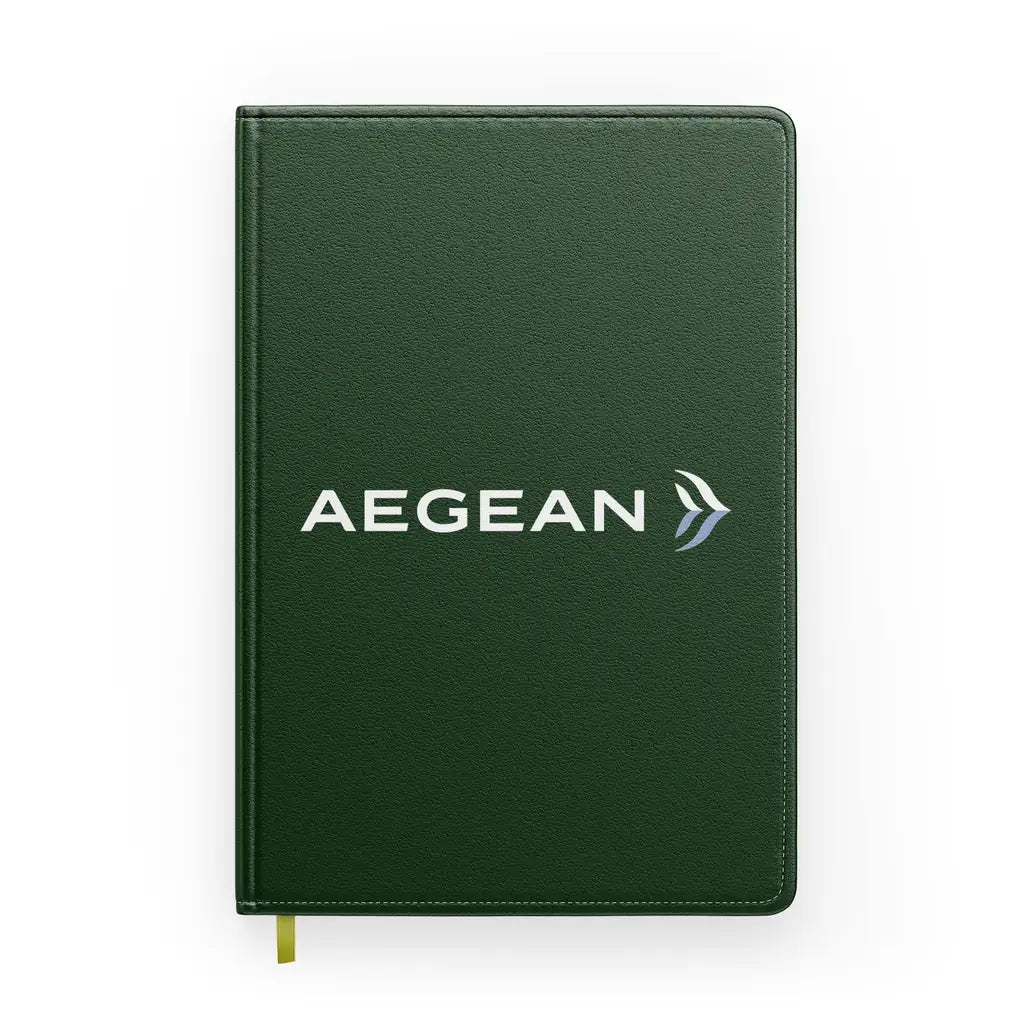 Aegean Airlines design on dark green notebook