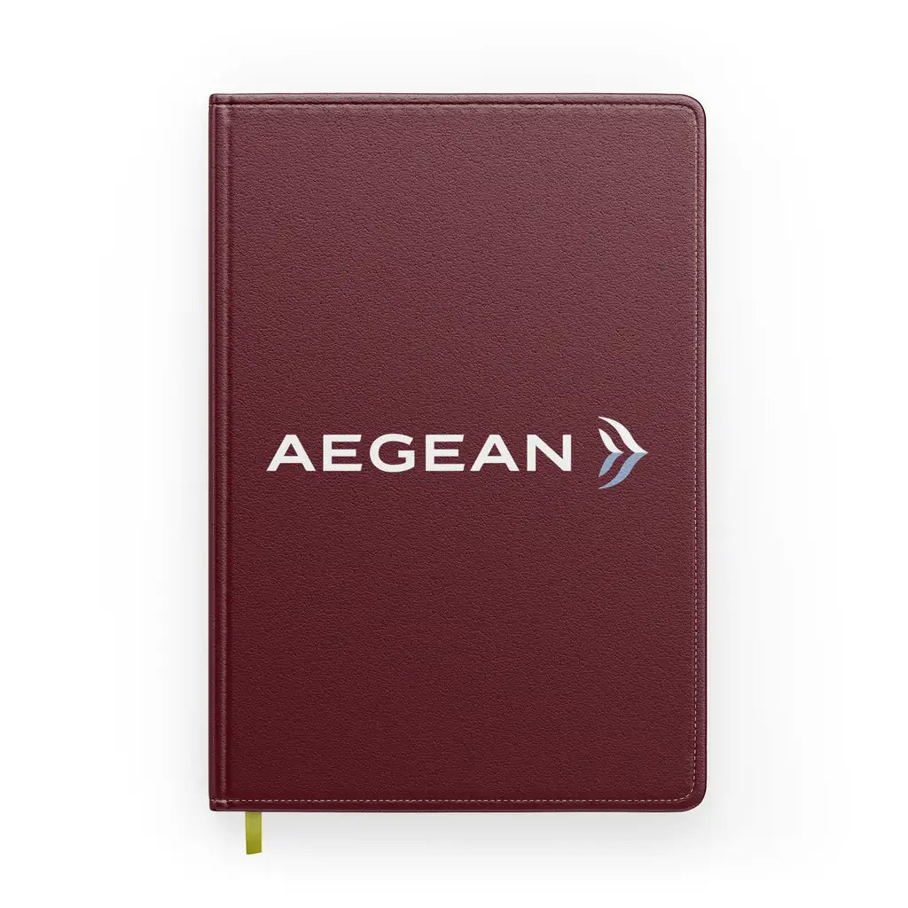 Aegean Airlines design on dark red notebook