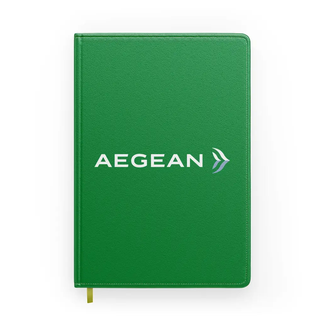 Aegean Airlines design on green notebook