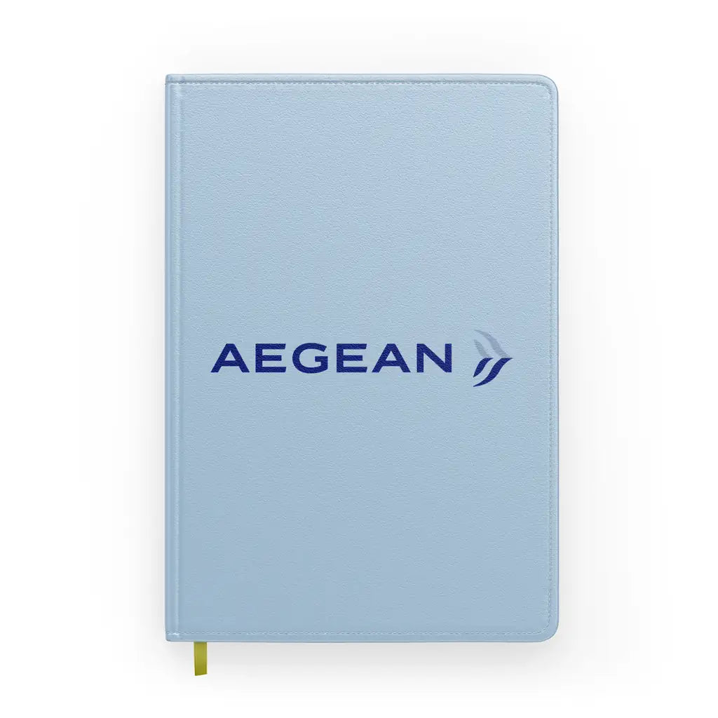 Aegean Airlines design on light blue notebook