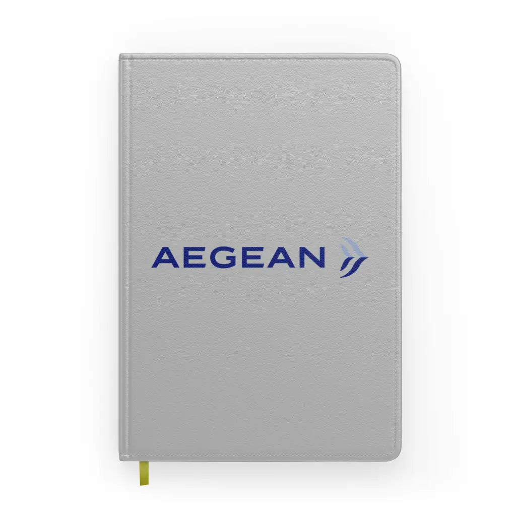 Aegean Airlines design on light gray notebook