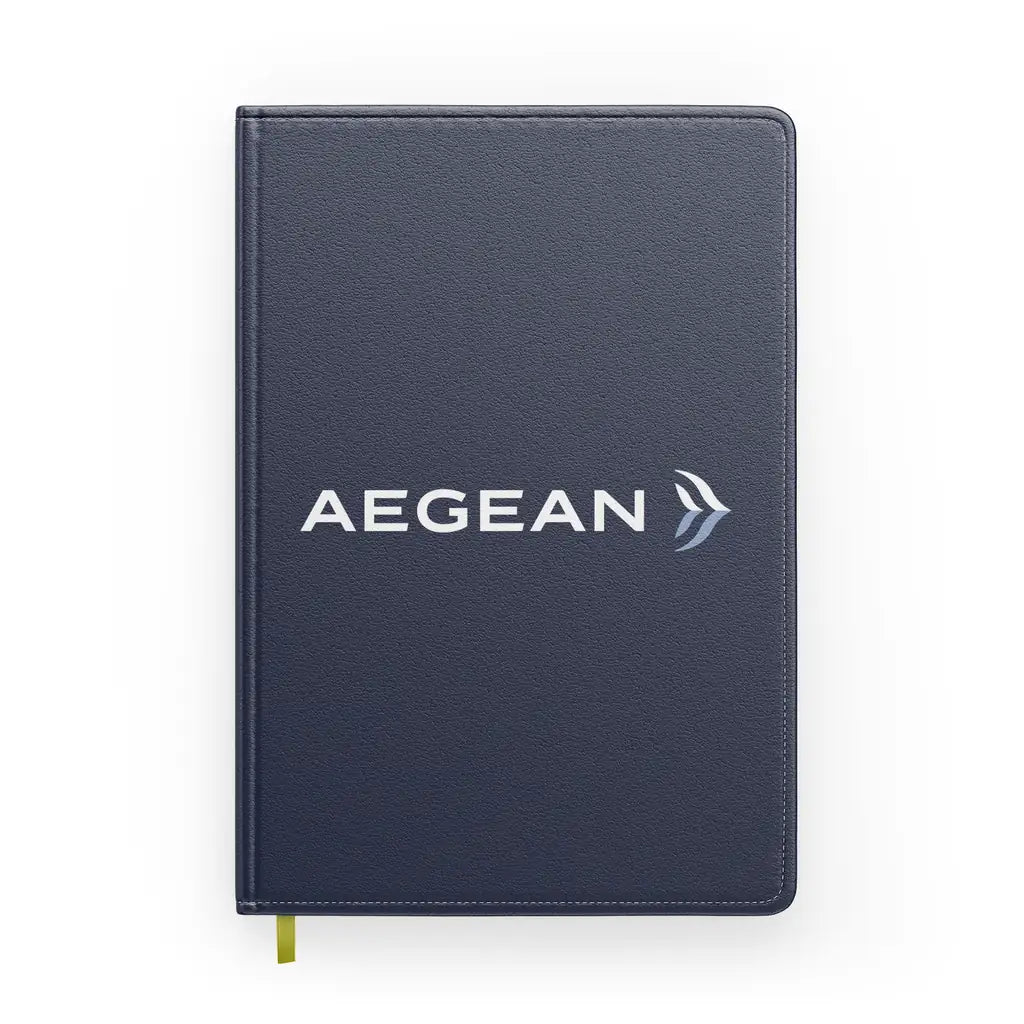 Aegean Airlines design on navy blue notebook
