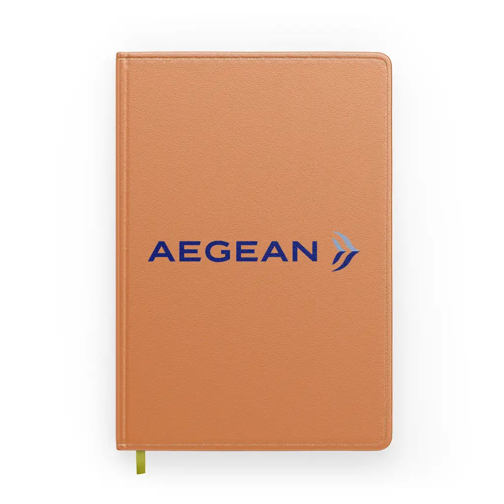 Aegean Airlines design on orange notebook