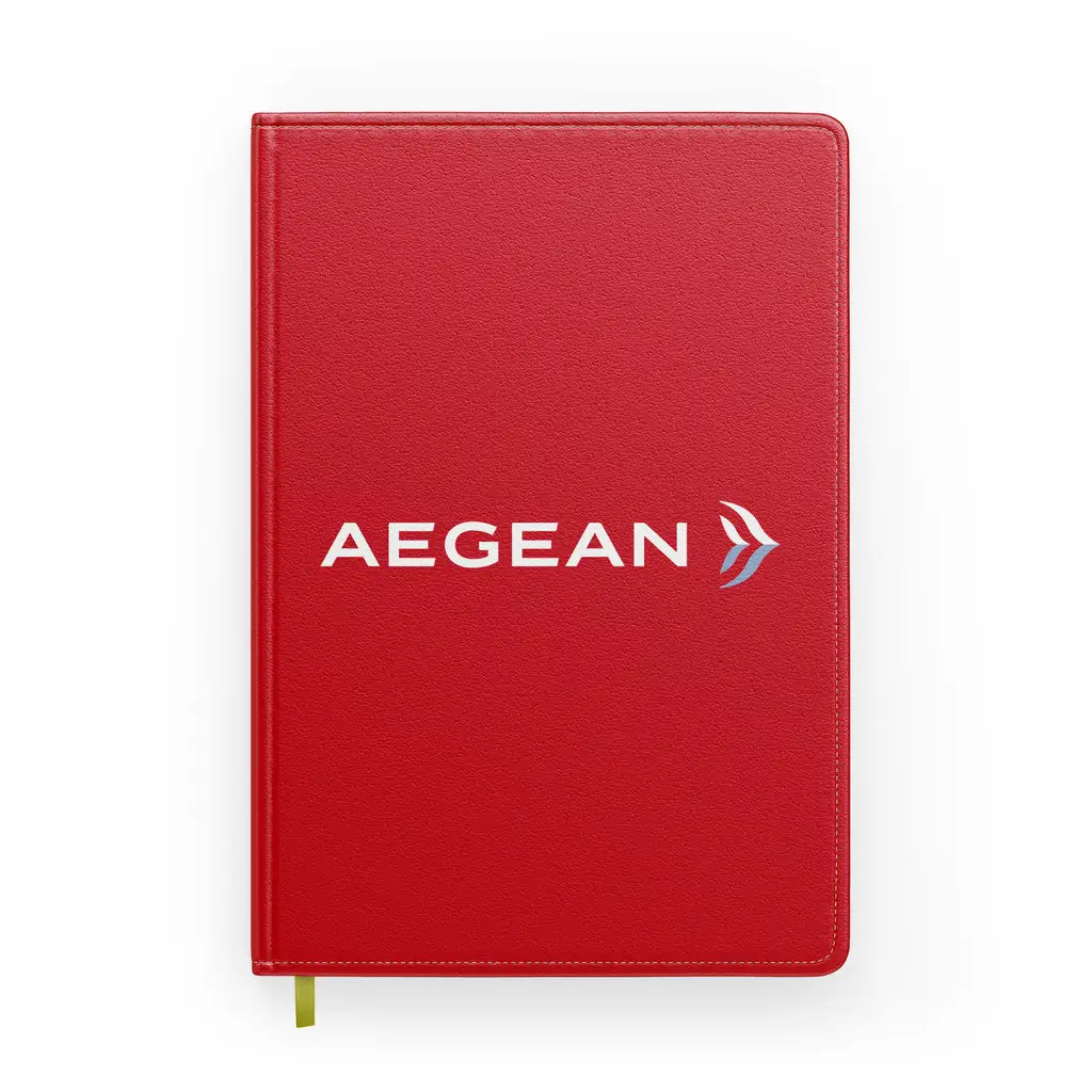 Aegean Airlines design on red notebook
