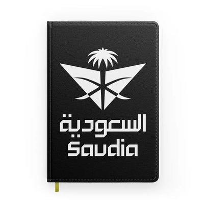 Saudi Arabian Airlines design on black notebook