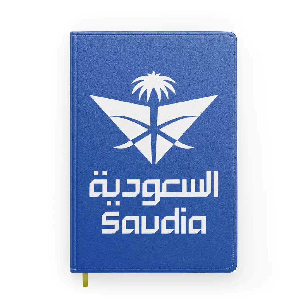 Saudi Arabian Airlines design on blue notebook