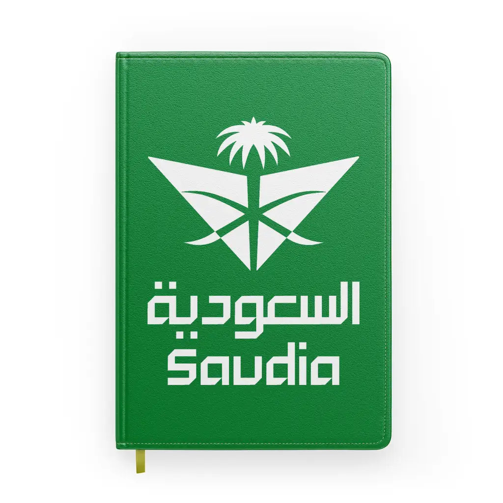 Saudi Arabian Airlines design on green notebook