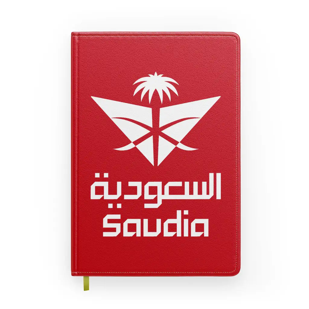 Saudi Arabian Airlines design on red notebook