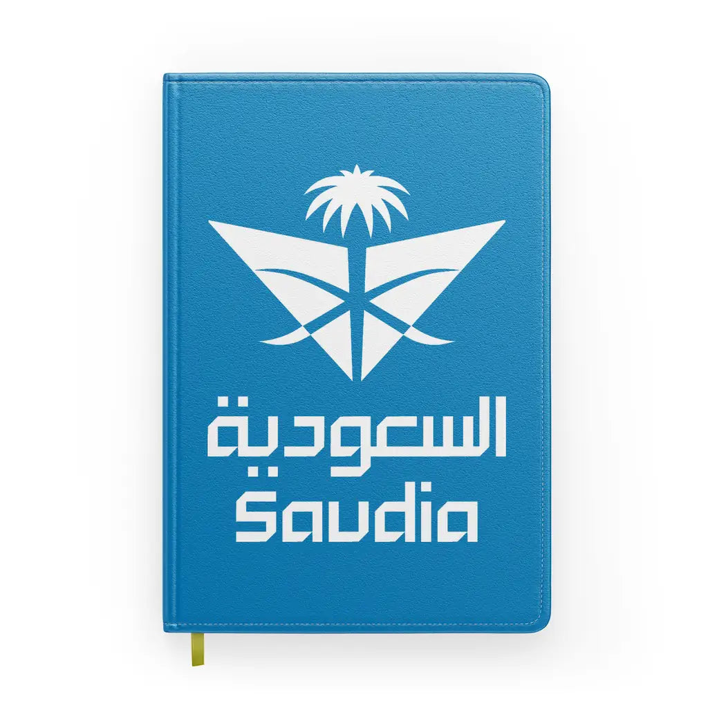 Saudi Arabian Airlines design on turquoise notebook