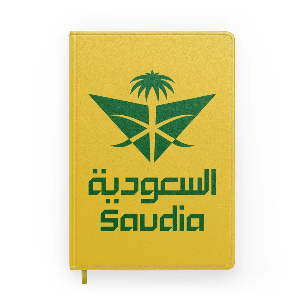 Saudi Arabian Airlines design on yellow notebook