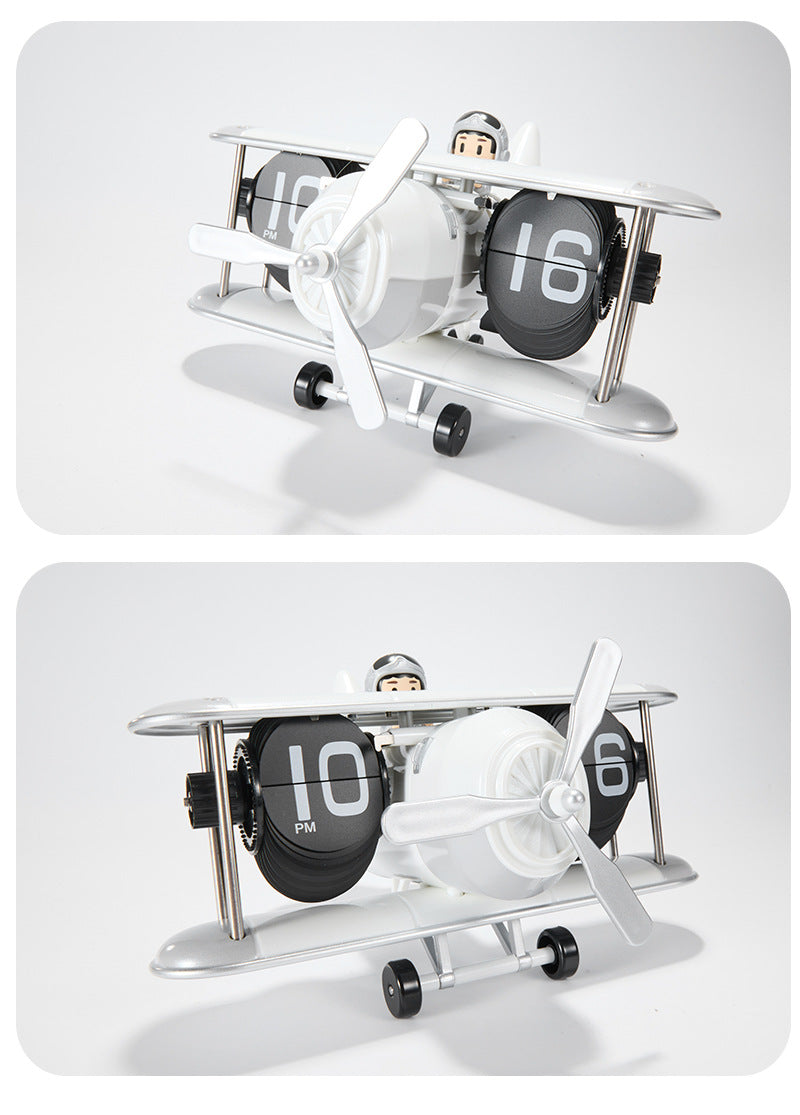 Retro Airplane Style Battery Powered Silent Desk Alarm Clock