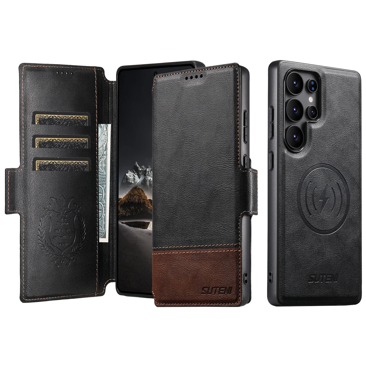 Faux Leather Wireless Charging Card Holder Stand Wallet Magnetic Flip Cover Phone Case For Samsung Galaxy S25 Ultra