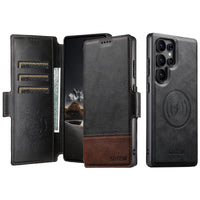 Thumbnail for Faux Leather Wireless Charging Card Holder Stand Wallet Magnetic Flip Cover Phone Case For Samsung Galaxy S25 Ultra