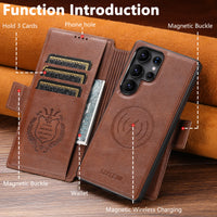 Thumbnail for Faux Leather Wireless Charging Card Holder Stand Wallet Magnetic Flip Cover Phone Case For Samsung Galaxy S25 Ultra