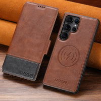 Thumbnail for Faux Leather Wireless Charging Card Holder Stand Wallet Magnetic Flip Cover Phone Case For Samsung Galaxy S25 Ultra