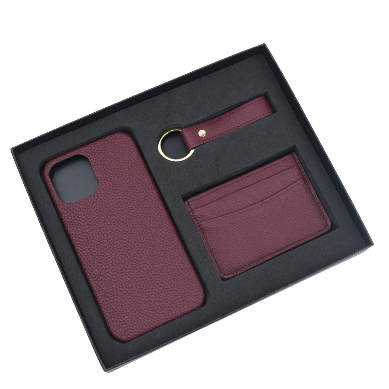 Pebble Leather Phone Case For iPhone Keychain Card Holder Business Gift Set