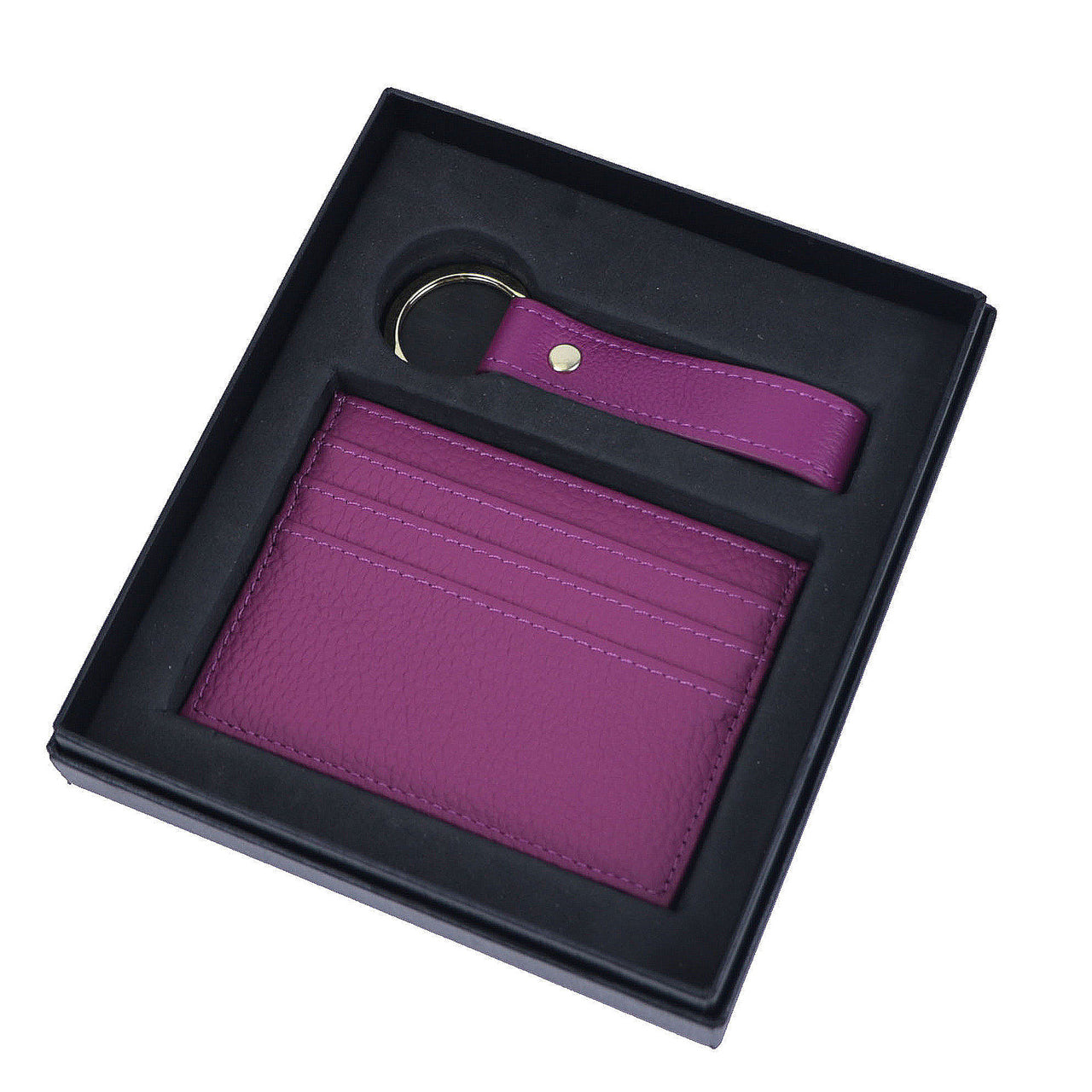 Genuine Leather Cardholder Key Ring Gift Box Set