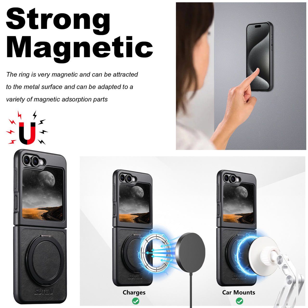 Magnet Wireless Charging Phone Case Oil Wax Faux Leather 360° Rotating Stand Buckle For Samsung Galaxy Z Flip 7 6 5