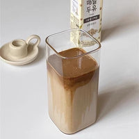 Thumbnail for Square Heat Resistant Coffee Glass Cup With Lid and Straw Transparent