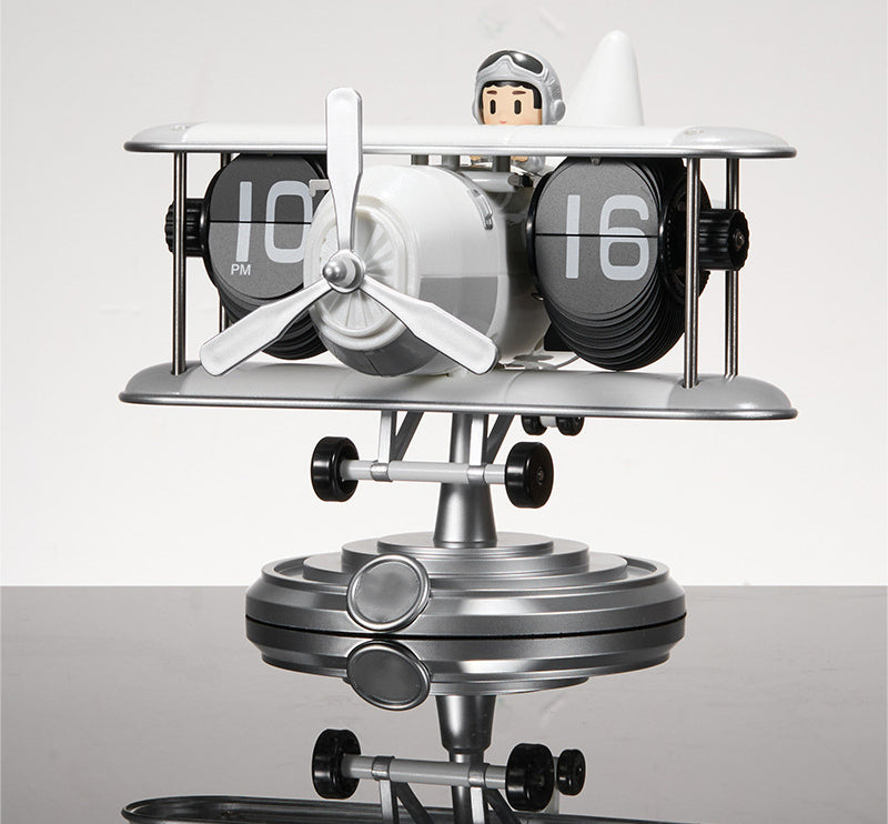 Retro Airplane Style Battery Powered Silent Desk Alarm Clock