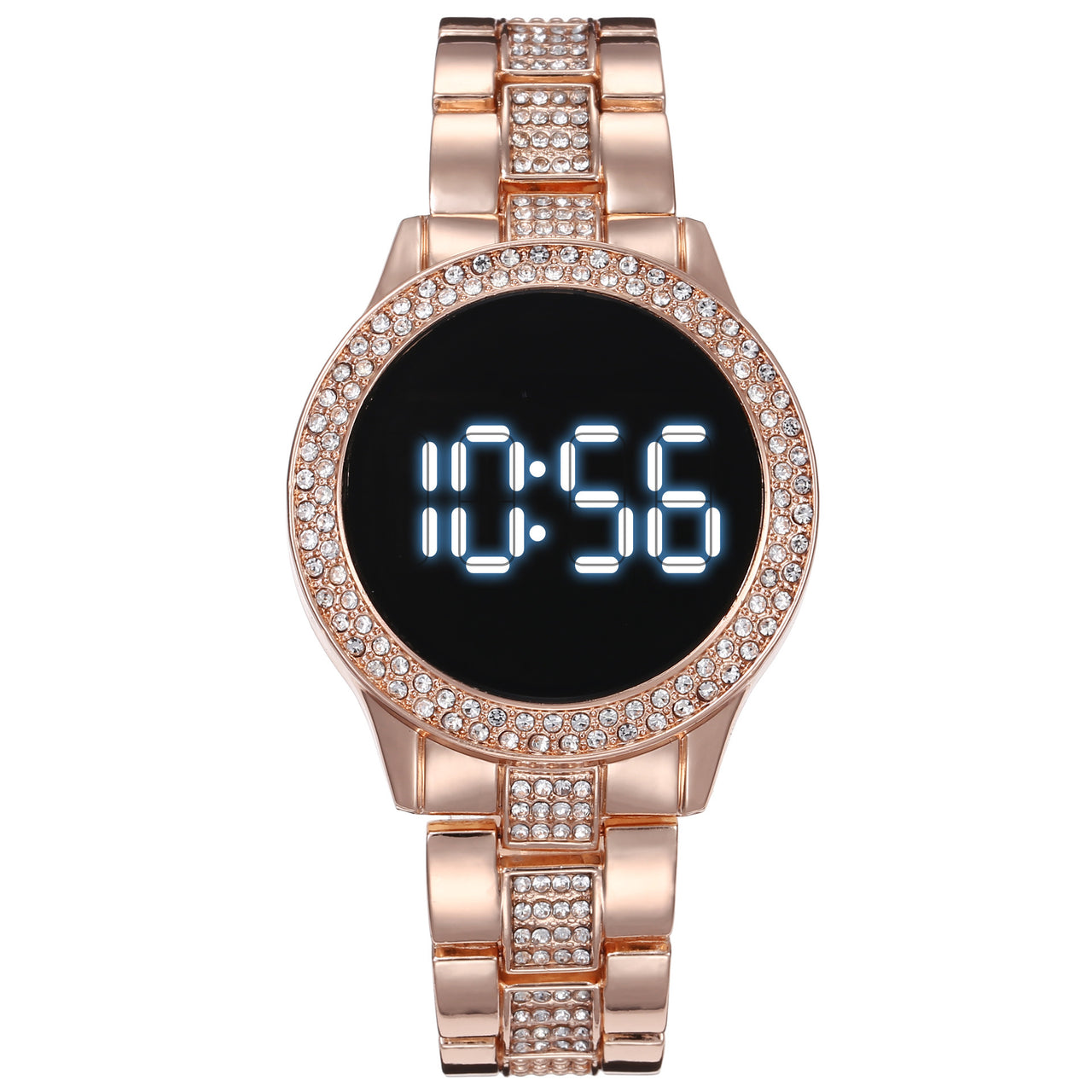 Luxury Rose Gold LED Digital Watches Stainless Steel Diamond-set Dial Magnet Dress LED Quartz Watch