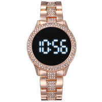 Thumbnail for Luxury Rose Gold LED Digital Watches Stainless Steel Diamond-set Dial Magnet Dress LED Quartz Watch