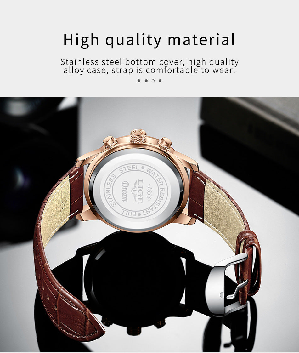 Top Brand Luxury Brown Leather Casual Quartz Watch Men
