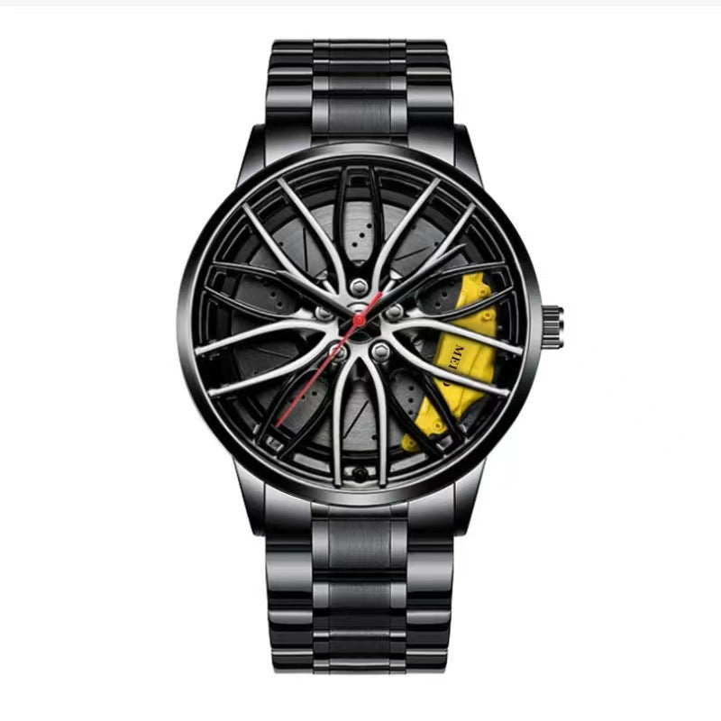 Fashion Men Sports Watches 3d Car Wheel Stainless Steel Band Wrist Watch Men's Quartz Watch