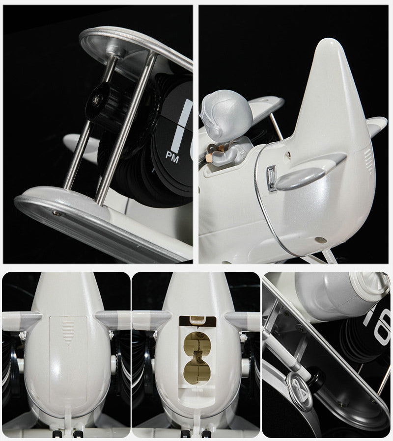 Retro Airplane Style Battery Powered Silent Desk Alarm Clock