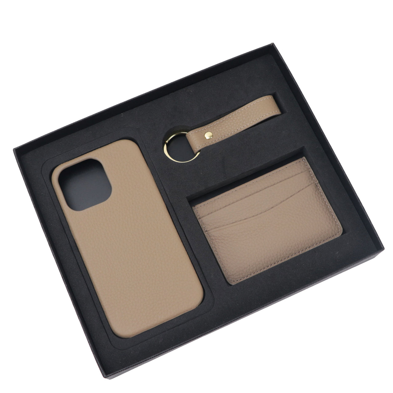 Pebble Leather Phone Case For iPhone Keychain Card Holder Business Gift Set
