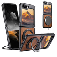 Thumbnail for Magnet Wireless Charging Phone Case Oil Wax Faux Leather 360° Rotating Stand Buckle For Samsung Galaxy Z Flip 7 6 5