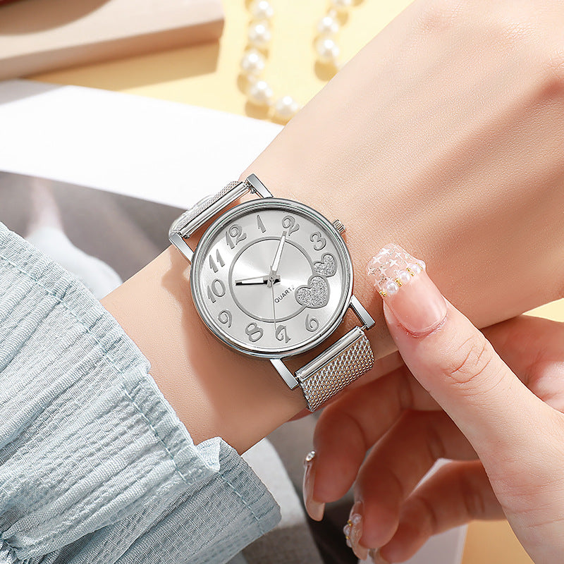 Fashionable Heart-Shaped Quartz Watch Casual Trendy Couple Style Watch