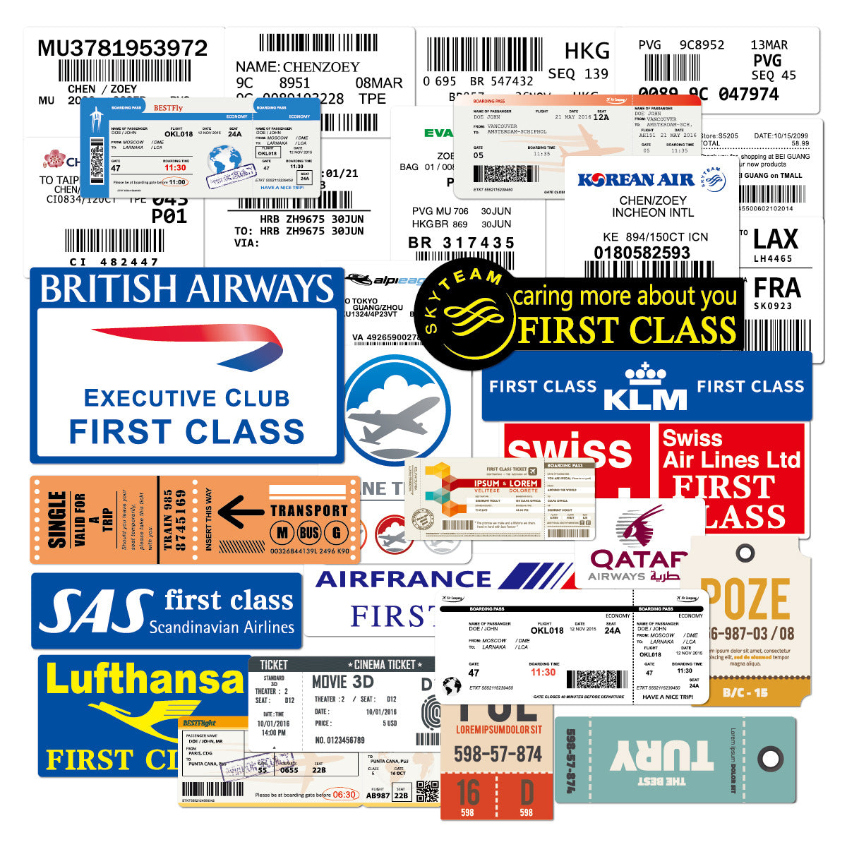 30 Pieces Boarding pass Airline ticket Stickers (Mixed)