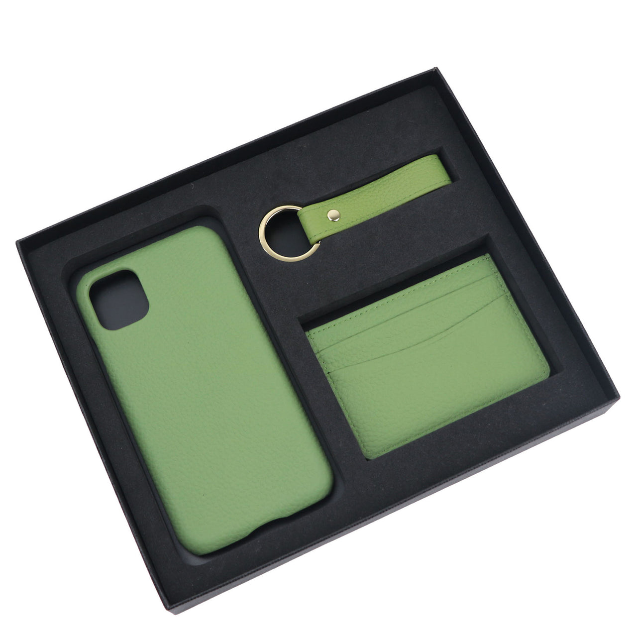 Pebble Leather Phone Case For iPhone Keychain Card Holder Business Gift Set