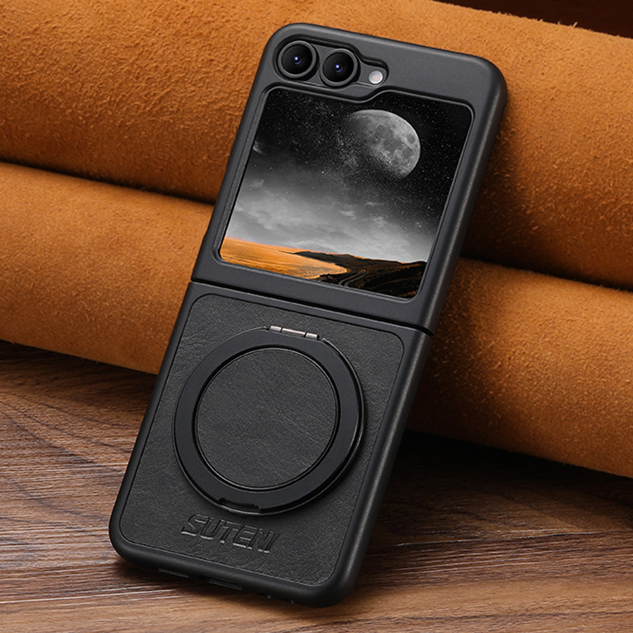 Magnet Wireless Charging Phone Case Oil Wax Faux Leather 360° Rotating Stand Buckle For Samsung Galaxy Z Flip 7 6 5