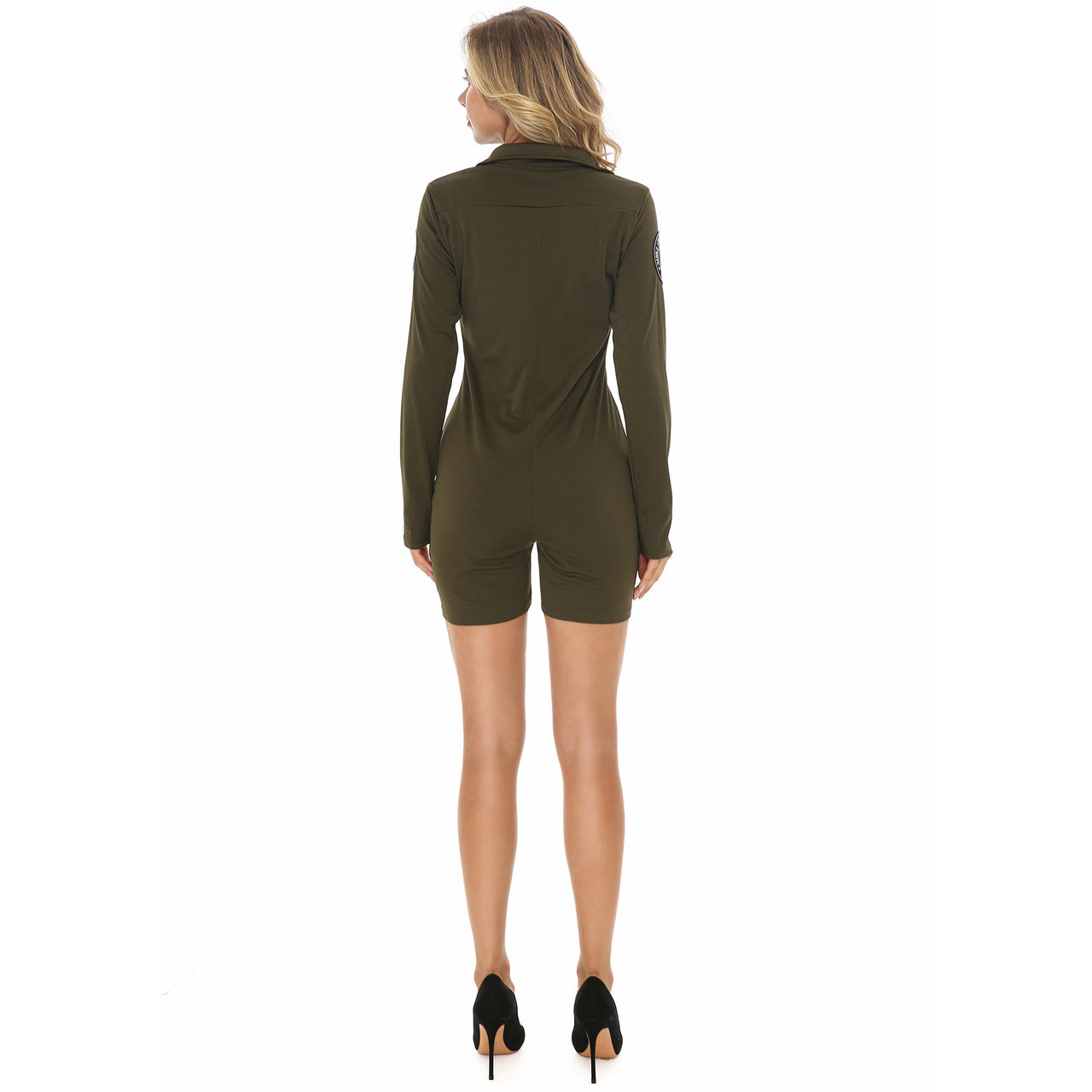 Deep V Army Green Military Pilot & Aviator Jumpsuit for WOMEN (Halloween)
