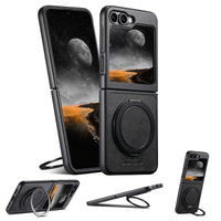 Thumbnail for Magnet Wireless Charging Phone Case Oil Wax Faux Leather 360° Rotating Stand Buckle For Samsung Galaxy Z Flip 7 6 5