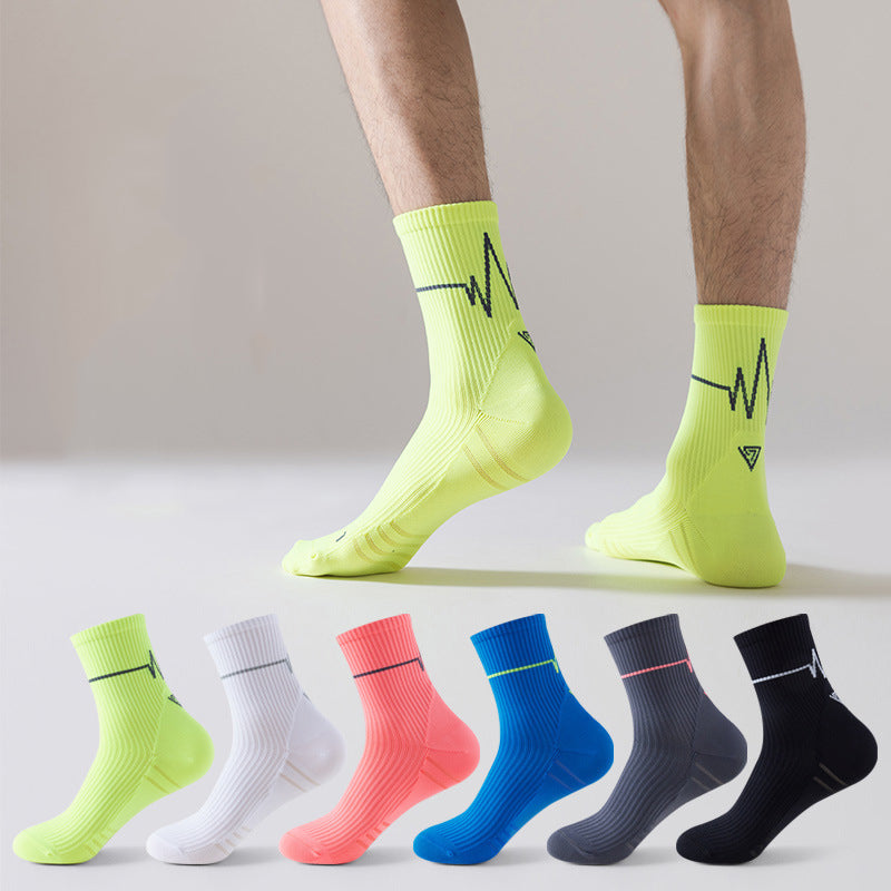 Electrocardiogram Professional sports mid-tube socks for running sweat absorbing