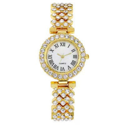 Fashionable Diamond Embedded round Dial Roman Numerals Ladies Watch Bracelet